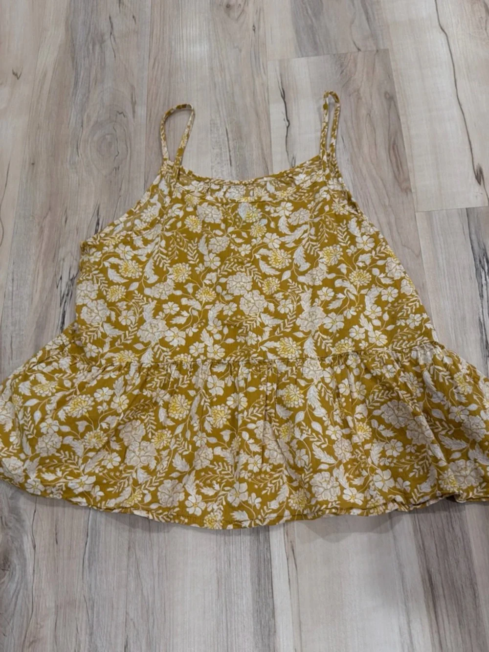 Old Navy Mustard Yellow Floral Ruffle-Hem Tank